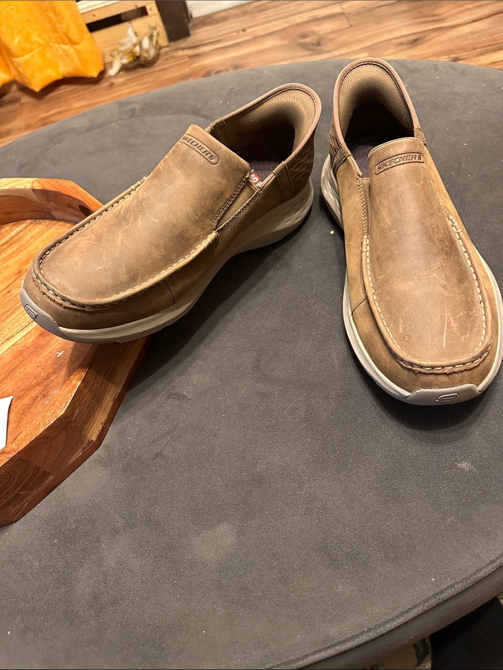 Skechers Men's Tan Leather Slip-On Casual Loafers